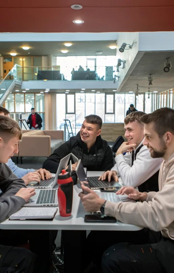 Group of students working together on laptops in a study pod at Glasgow Kelvin College’s Springburn campus. Group of students working together on laptops in a study pod at Glasgow Kelvin College’s Springburn campus.